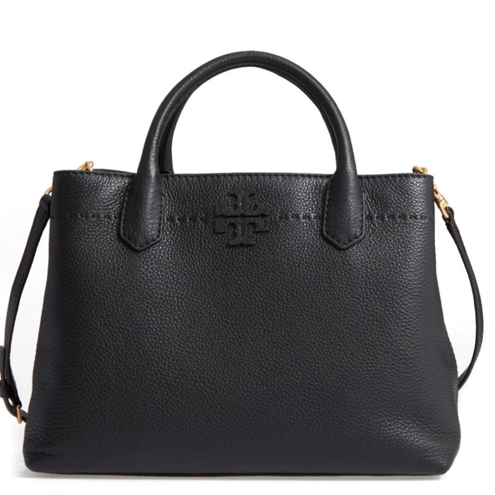 Tory Burch Black Pebbled Leather Satchel and wallet